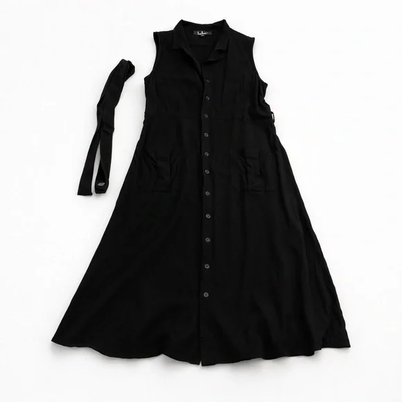 Lulu’s Medium Shirt Dress Fitted Black EUC stretch Button Down - Picture 1 of 9